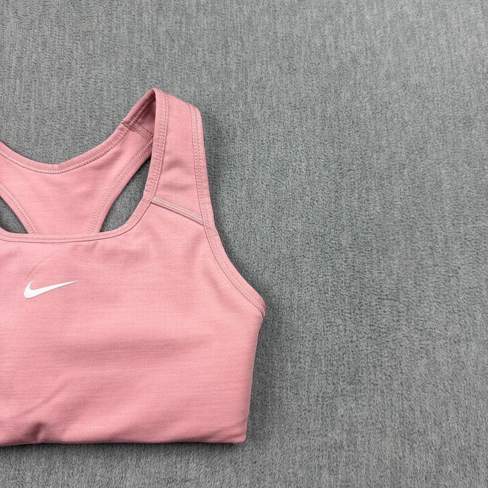 Nike Sports Bra Womens XS Pink Swoosh Medium Support Padded Gym Yoga Running Top